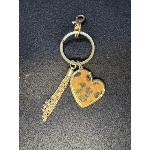 Women's Chico's Gold Brown Black Leopard Print Heart Keychain One Size - Picture 1 of 5